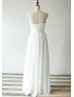 Ivory Folded Chiffon Long Beach Wedding Dress